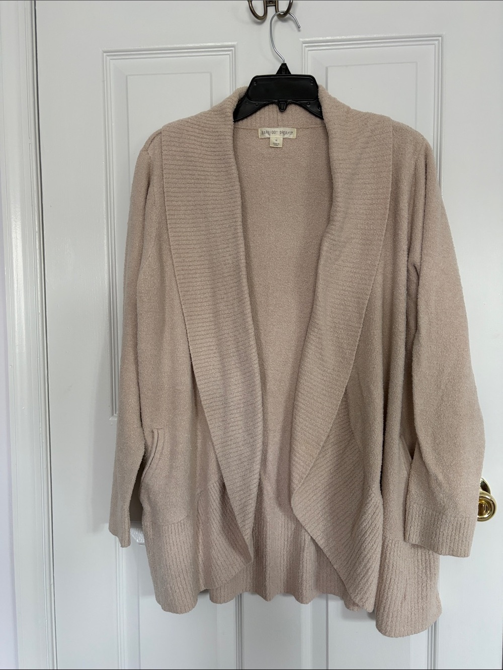 Barefoot Dreams Open Shawl-Collar Cardigan in Light Beige